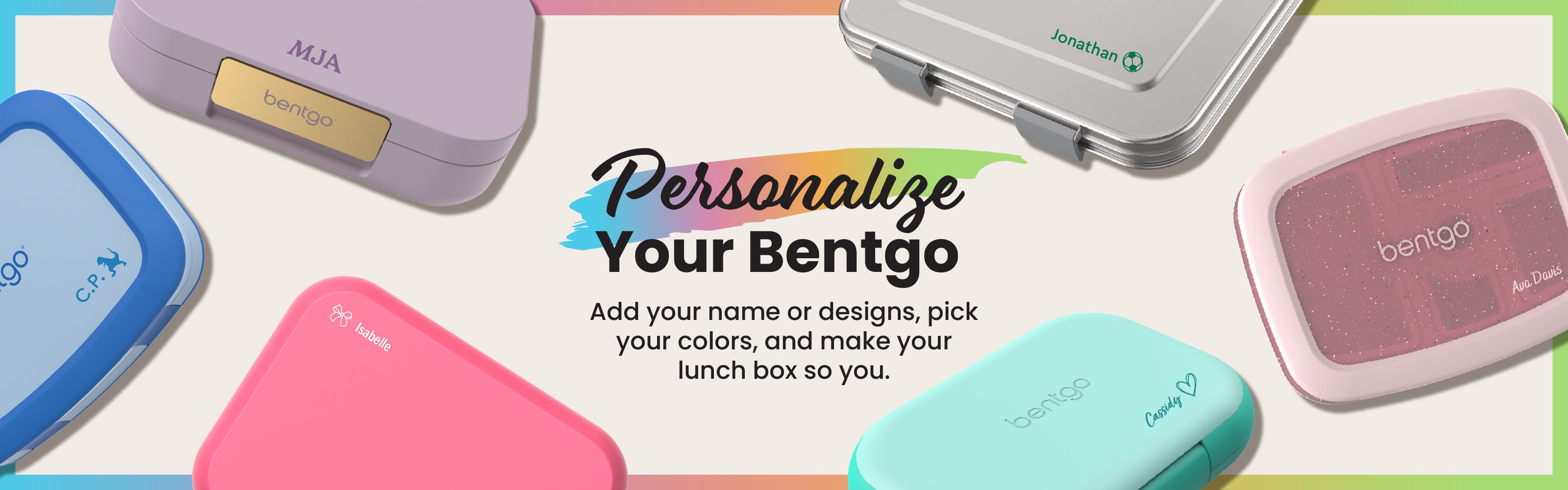 Promotional banner for Bentgo lunch boxes with customizable options.