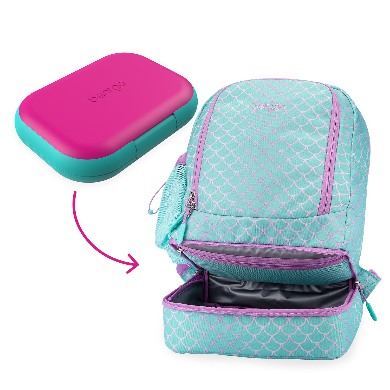 Bentgo® Chill Kids Lunch Box & Backpack / Mermaid Scales / Fuchsia