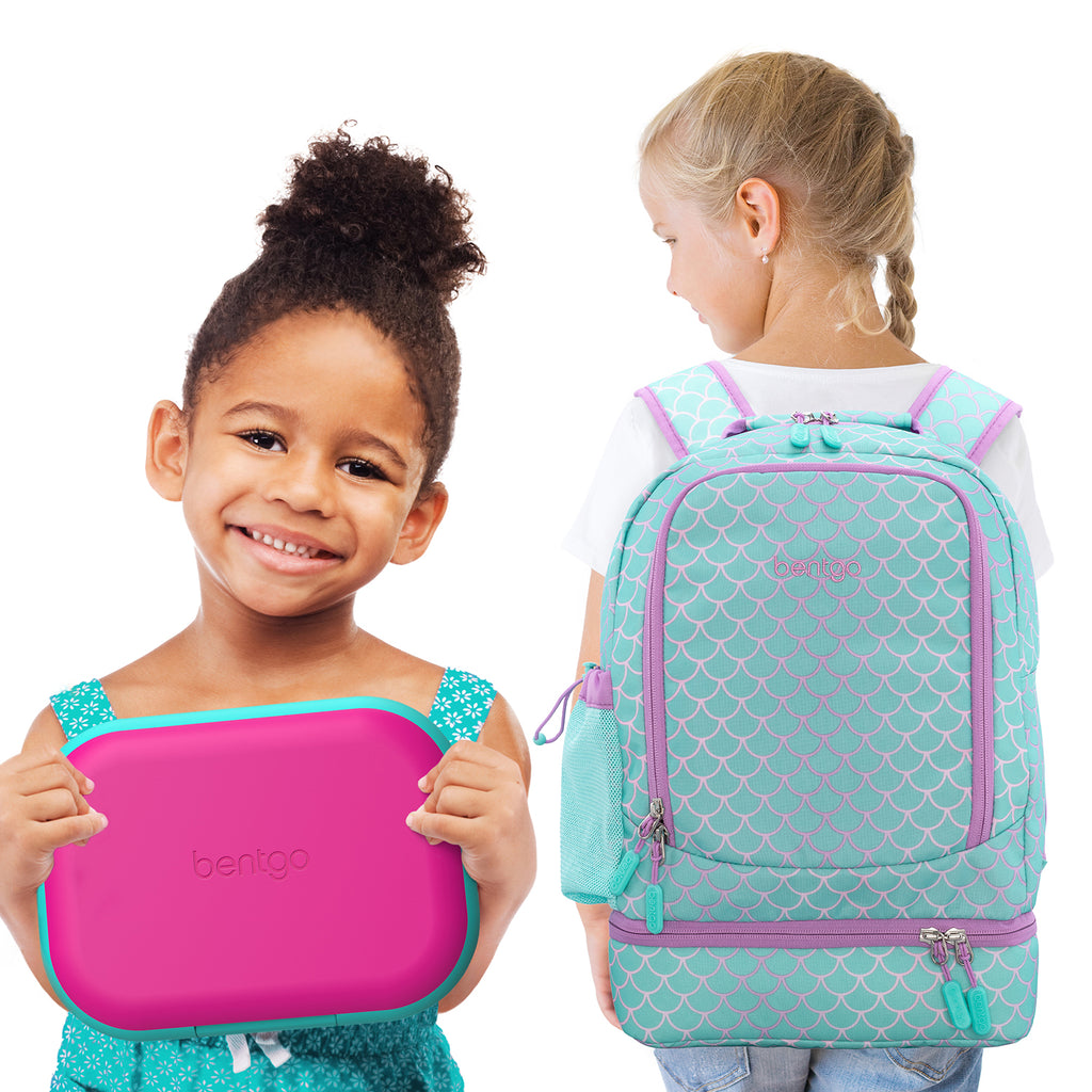 Bentgo 2-In-1 Backpack & Lunch Bag and Kids Chill Lunch Box / Mermaid Scales / Fuchsia
