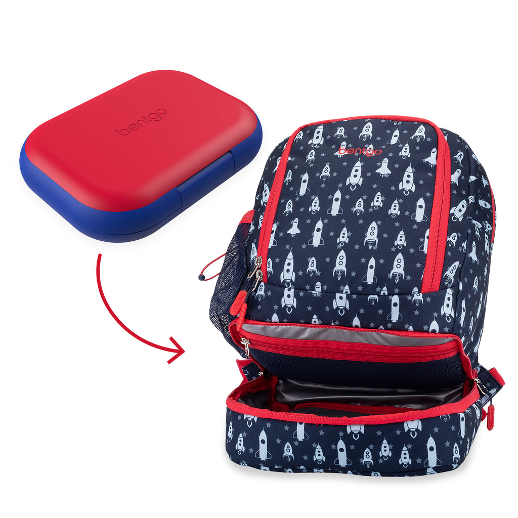 Bentgo 2-In-1 Backpack & Lunch Bag and Kids Chill Lunch Box - Space Rockes/Red