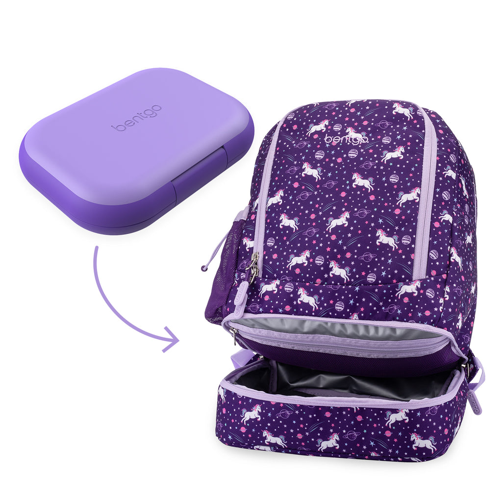 Bentgo 2-In-1 Backpack & Lunch Bag and Kids Chill Lunch Box - Unicorn/Purple