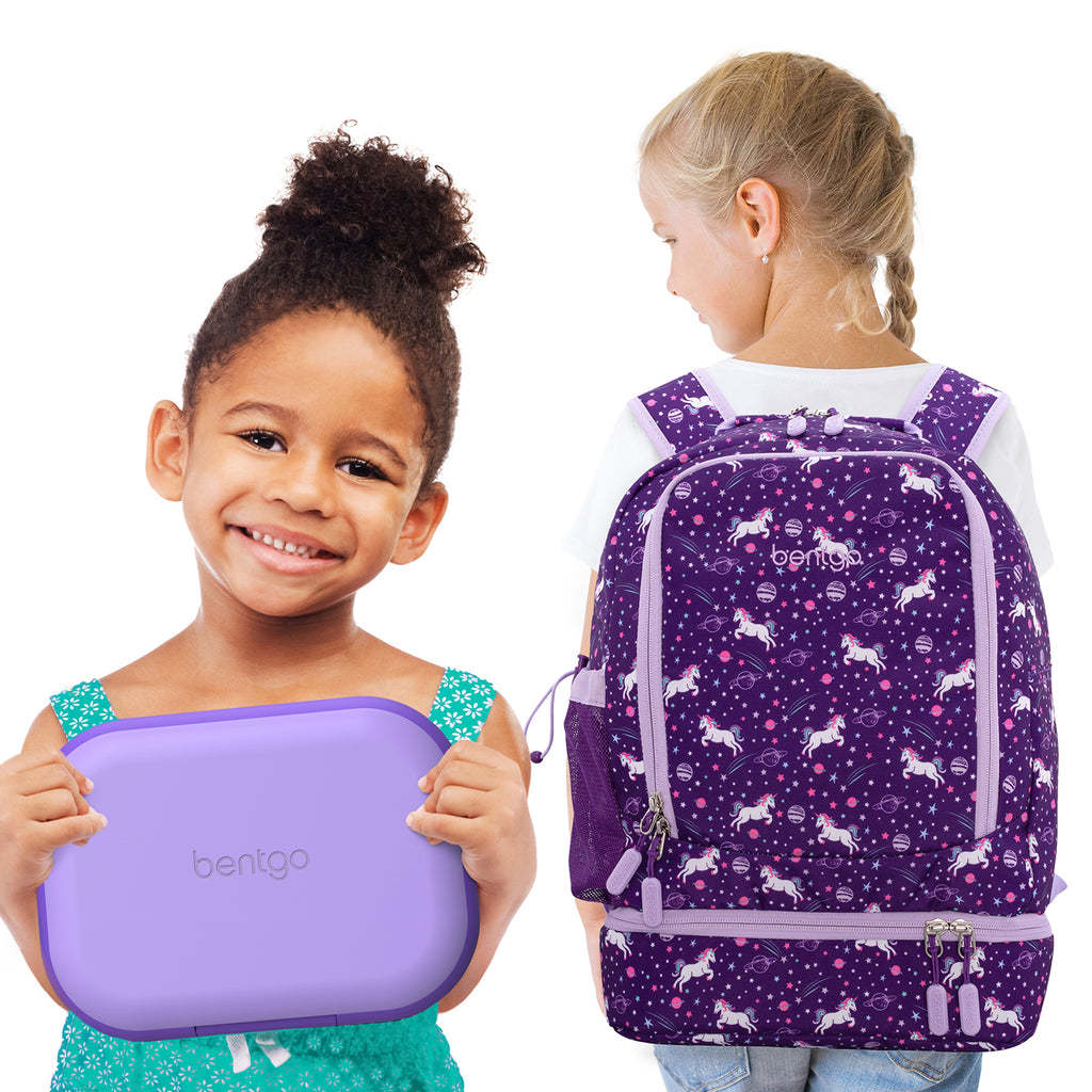 Bentgo 2-In-1 Backpack & Lunch Bag and Kids Chill Lunch Box - Unicorn/Purple