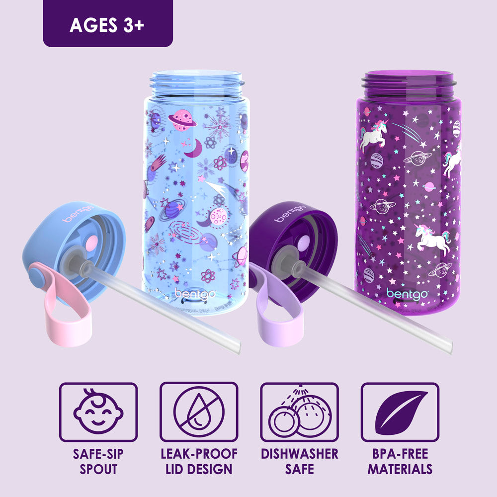 Bentgo® Kids Water Bottle 2-Pack | Unicorn/Lavender Galaxy