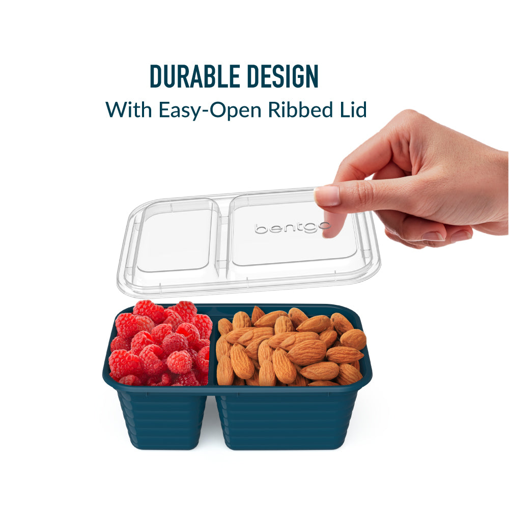 Bentgo® Prep 2-Compartment Snack Containers (20-Piece) - Deep Teal | Durable Design With Easy-Open Ribbed Lid